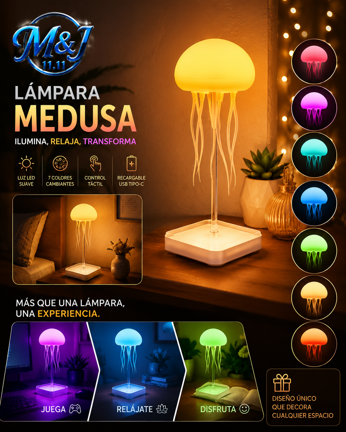 Lámpara Medusa Aurora RGB | Luz Ambiental